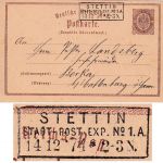 DR - 1/2 Gr. Brustschild Ganzsachenkarte/Antwort Ra3 Stettin Stadtpost Exp. 1874