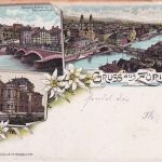 Schweiz - Zürich farb. Mehrbildlitho (Theater, Polytechnikum etc.) gelaufen 1899