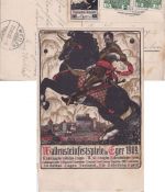 Österreich - Eger 1909 Wallensteinfestspiele farb. Sonderkarte m. Vignette