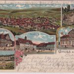 Thüringen - Themar Gruss aus farb. Mehrbildlitho (Gericht, Schule etc.) 1903