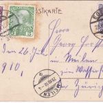 Österreich - Eger Ortsansicht/Briefmarken/männl. Tracht farb. AK gelaufen 1910