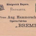 Bayern - 5 Pfg. Rauten Ganzsachenkarte Zudruck Hammerschlag Bremen 1891