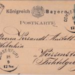 Bayern - 5 Pfg. Wappen Ganzsachenkarte K1 Ochsenfurt 14/9 - Weißenstadt 1876