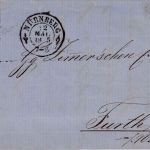Bayern - 6 Kr. Quadrat blau Brief oMR 356 Nürnberg 22. MAI 1865 n. Furth i.W.