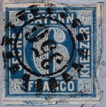 Bayern - 6 Kr. Quadrat blau Brief oMR 356 Nürnberg 22. MAI 1865 n. Furth i.W.