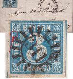 Bayern - 3 Kr. Quadrat blau (Druckzufall !) Brief gMR 311 HKS Schwabach 10/11