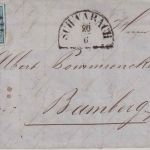 Bayern - 3 Kr. Quadrat blau Brief gMR 311 HKS Schwabach 26/6 (1855) n. Bamberg