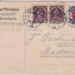 Danzig - 2x5 Pfg. Kogge u.a. Karte Danzig 3 - Marktredwitz 1921
