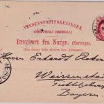 Norwegen - 10 Ö. Ganzsachenkarte Christiania - Weissenstadt 1893