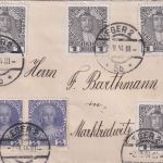 Österreich - 2x2+6x1 H. Reg. Jubiläum Brief Eger - Marktredwitz 1914