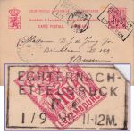 Luxemburg - Echternach/Ettelbruck Bahnpost-Ra4 10 C. GA-Karte Diekirch 1895