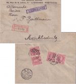 Portugal - 4x25 R. Carlos I. Einschreibebrief Lissabon - Marktredwitz 1908