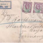 England - 3x1 1/2 P. Edward VII. Einschreibebrief Norwood - Marktredwitz 1910