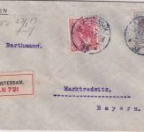 Niederlande - 17 1/2+5 C. Wilhelmina Einschreibebrief Amsterdam 1910
