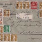 Schweiz - 2x13/12 Rp. Helvetia u.a. Einschreibebrief Bern - Marktredwitz 1915