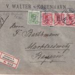 Dänemark - 5+3x10 Ö. Christian X. Einschreibebrief Kopenhagen Marktredwitz 1914