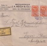 Österreich - 30 H. Kaiser Karlu.a. Einschreibebrief Wien - Eger 1919