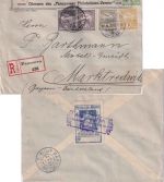 Ungarn/Serbien - 2x12 f. Turul ua. Einschreibebrief Pancsova - Marktredwitz 1910