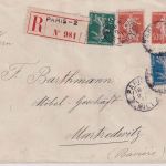 Frankreich - 10 C. GA-Umschlag+Zusatz/Einschreiben Paris - Marktredwitz 1911