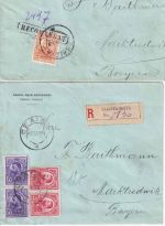Rumänien - Craiova 1908/09 2 Einschreibebriefe (50 B. Tarif) n. Marktredwitz