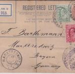 England - 2+1 P. Einschreibe-GA-Umschlag + Zusatz London - Marktredwitz 1908