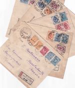 Russland/Ukraine - 7 Kop. GA-Umschlag+Zusatz 5 Einschreibebriefe Kiew 1908/1909