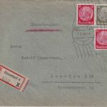 DR - 30+2x12 Pfg. Hindenburg Einschreibebrief Düsseldorf 6 - Dresden 1936