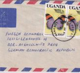 Uganda - 2x100 Sh. Schmetterling Luftpostbrief Kampala - Meuselwitz 1990