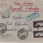 Libanon - 2x25 Pia. Flugpost ua. Luftpostbrief n. KOLUMBIEN Beyrouth - Cali 1932