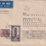 Indien - 1 R. Freimarke u.a. Luftpost-Einschreibebrief i.d. CSSR New Dehli 1952