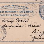 USA - 2 C Liberty Ganzsachenkarte US German Sea P.O. 5 (F. Bismarck) Bingen 1894