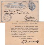 USA - 2 C Liberty Ganzsachenkarte US German Sea P.O. 5 (F. Bismarck) Bingen 1894