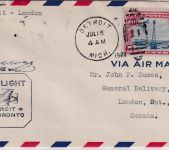 USA - Firstflight Detroit/London (Canada) Luftpostbrief Jul 15, 1929