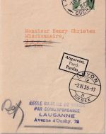 Schweiz - 5 Rp. Tellkanbe Ganzsachenstreifband Lausanne - Gryon 1935 Retour