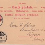 Schweiz - 10 Rp. Ganzsachenkarte/Antwortteil Leipzig 8 - Luzern 1902