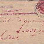 England - 1 P. Ganzsachenstreifband n. ITALIEN London 1905 Weiterleitung SCHWEIZ