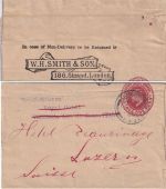 England - 1 P. Ganzsachenstreifband n. ITALIEN London 1905 Weiterleitung SCHWEIZ