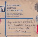 England - 3 Sh.4P. Einschreibeganzsache + Zusatz Stoke-on-Trent - Fellbach 1969