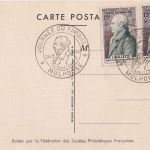Frankreich - 2x12 Fr. Tag d. briefmarke Sonderkarte + ESST Mulhouse 20.3.1954