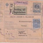 Österreich - 2 Kr. Schönbrunn u.a. Paketkarte i.d. TÜRKEI Wien 30.10.1916
