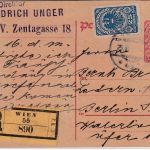 Österreich - 10 H. Ganzsache + Zusatz Einschreibekarte Wien - Berlin 29.11.19
