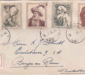 Belgien - Sommermarken 1956 Satzbrief/Einschreiben Amsterdam - Bingen a/Rh.