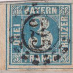 Bayern - 3 Kr. Quadrat blau Randstück Brief oMR 325 Ra2 München 28. APR 60