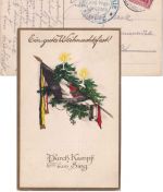 DR - 10 Pfg. Germania patriot. Weihnachtskarte n. SPANIEN Saarburg 1915 Zensur