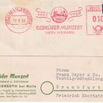 BRD - Marlesreuth 1953 10 Pfg. AFD Munzert Weberei Karte n. FFM