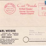 BRD - Hof 1953 10 Pfg. AFS Weiske Garne Gewebe Firmenkarte n. Merlesreuth