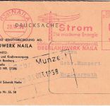 BRD - Naila 1958 7 Pfg. AFS Überlandwerke Faltdrucksache n. Marlesreuth