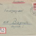 BRD - 1,10 M. Bauwerke Einschreibebrief Carlsgrün/Naila - Bayreuth 1967