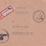 DR - Fp.Nr. 33936 (Fahrkol. 690) Feldpost-Einschreibebrief n. Aschaffenburg 1943