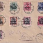 DP Marokko - Ausgabe 1911 3 C. bis 1 Peseta Blankoumschlag Tanger 19.3.14